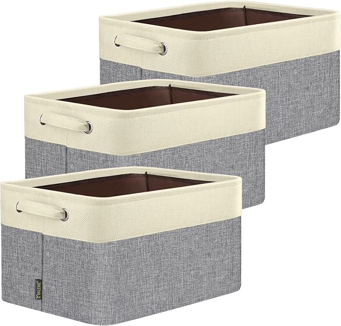 BALEINE 3 Pack Fabric Closet Storage Bins for Shelves, Linen Closet Organizers and Storage, Decorative Baskets for Organizing, Shelf, Clothes, Home, Office (Grey, 15"x11"x9.5") by BALEINE