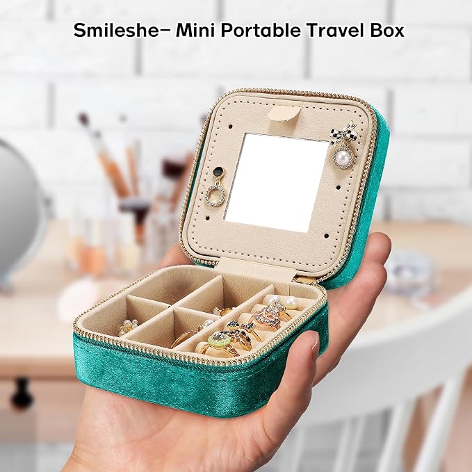 Plush Velvet Travel Jewelry Box for Women & Girls - Small Portable Organizer, Storage Case for Rings, Earrings, Necklaces & Bracelets – Ideal Gift for Travel & Occasions (Green) - Image 5