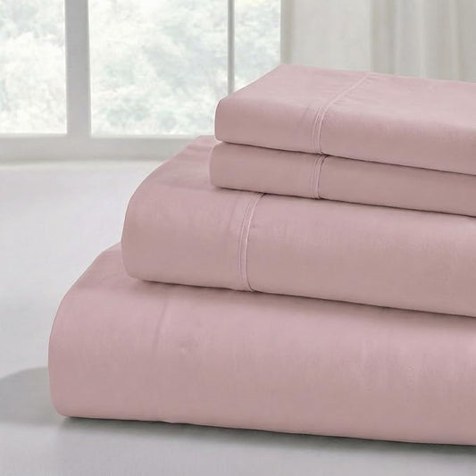 Modern Threads Soft Microfiber Solid Sheets - Luxurious Microfiber Bed Sheets - Includes Flat Sheet, Fitted Sheet with Deep Pockets, & Pillowcases Cameo Rose Queen