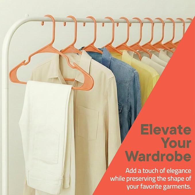 Plastic Clothes Hangers – Heavy Duty Hanger Set, for Organizing Clothes, Dresses, and Coat, Holds Up to 5 lbs, Space-Saving Hangers with Non-Slip Shoulder Grooves, Pack of 10, Orange - Image 2
