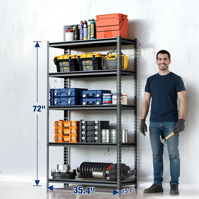 WORKPRO 5-Tier Storage Shelf, 72" H Heavy Duty Adjustable Garage Shelving Unit 2180LBS Capacity, for Basement, Kitchen, Pantry, 35.4”Wx15.7”Dx72”H, Black - Image 2