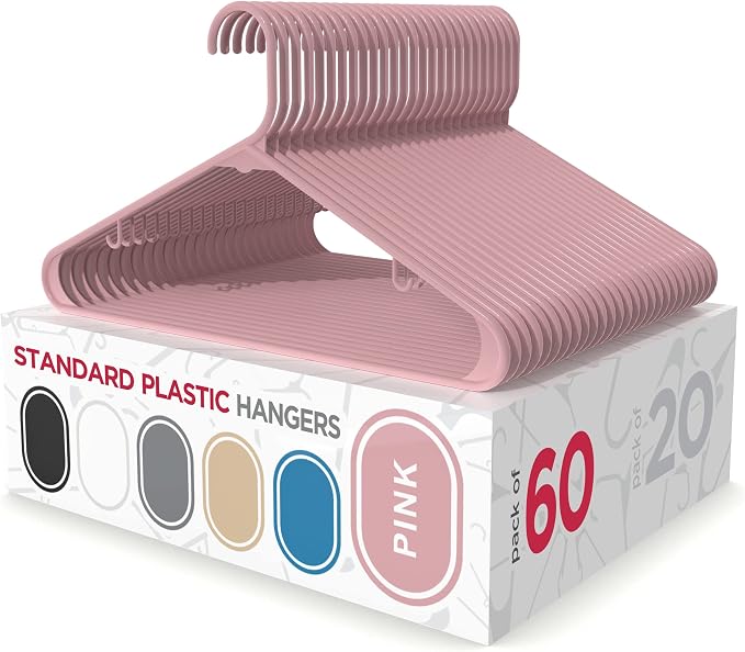 Sharpty Plastic Hangers Clothes Hangers for Clothing, Closet, Coats & Shirts - Durable & Space Saving - for Everyday Standard Use, Room Essentials & Basics - 60 Pack - Pink by Sharpty