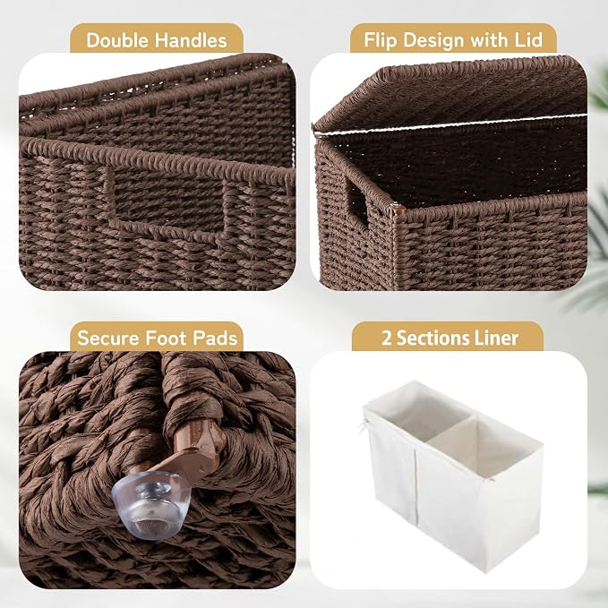 OIAHOMY Laundry Hamper with Lid, 110L(29.1 Gal) Large Wicker Laundry Basket for Bedroom, Handwoven Paper Rope Clothes Hamper with Washable Liner & Metal Frame, Decorative organizer for Bathroom Brown - Image 5