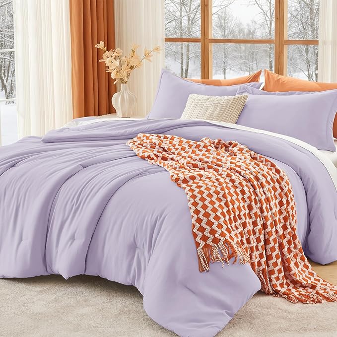 MUXHOMO Full Comforter Sets, All Season Ultra Soft Down Alternative Bedding - 3 Piece Lightweight Bed Set Includes 1 Comforter (82"x86") and 2 Pillow Shams (20"x26"), Lavender