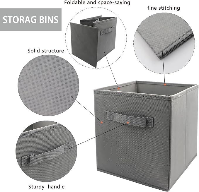 EBIGIC Storage Cubes Collapsible fabric Storage bins,cube storage organizer 10.5 * 10.5 * 11 inch,For home and office Collapsible Closet Shelf Organizers, Drawer Organizers(Grey) - Image 3