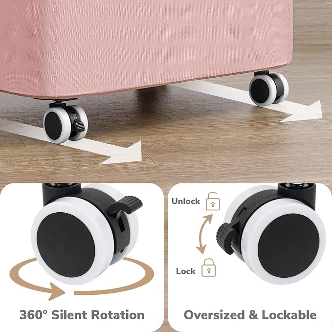 Goodpick Slim Laundry Basket with Wheels and Lid, 75L Tall Laundry Hamper with Bamboo Frame Removable Bag, Collapsible Clothes Hamper for Dorm Home Decor, Pink, 17" x 9.8" x 29.5" - Image 4