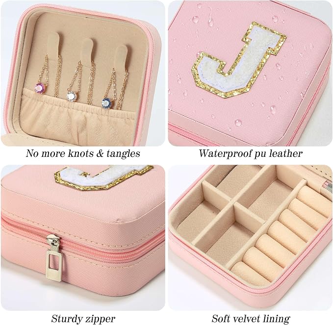 Parima Gifts for Women - Personalized Gift for Women, Birthday Gift for Woman, Travel Gifts, Small Gifts, Cute Travel Jewelry Cases Small Jewelry Box | Letter K, Pink - Image 5