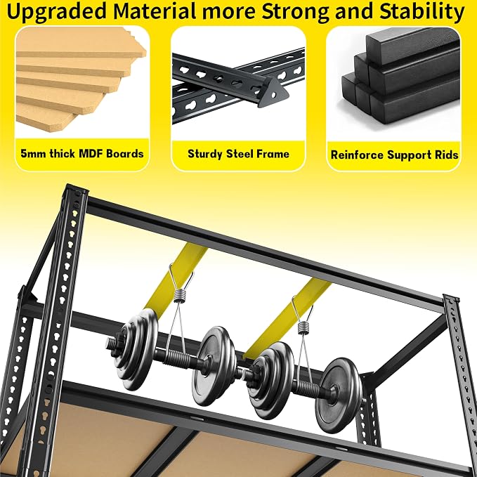48" W Garage Shelving Heavy Duty 2800LBS Garage Storage Shelves, 5 Tier Adjustable Metal Shelving Unit Utility Rack Shelf for Warehouse, Pantry, Closet, Kitchen 72" H x 48" W x 18" D, Black,Gifts - Image 7