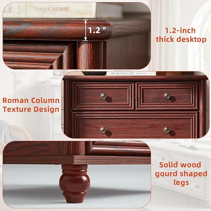 RWYHG Farmhouse 5 Drawer Dresser for Bedroom, 35.5" Tall Small Dressers & Chest of Drawers, Rustic Wood Dresser with Roman Column, Storage Organizer for Living Room, Hallway, Closet (Red Oak)
