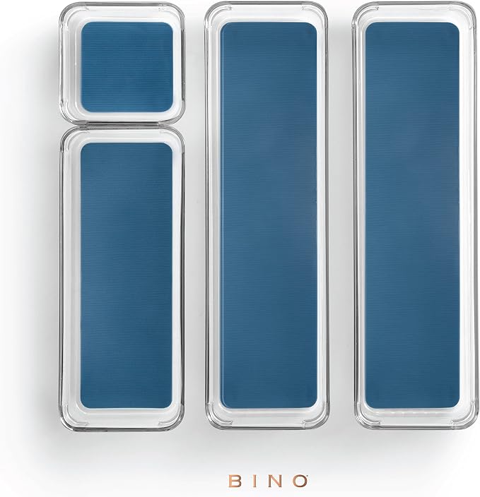 BINO | 4-Piece Drawer Organizer Bin Set - Navy, Small | THE MODULAR+ | Multi-Purpose Storage | Soft-Grip Lining and Non-Slip Rubber Feet | Durable | BPA-Free | Desk Drawer Organizer | Vanity Organizer - Image 5
