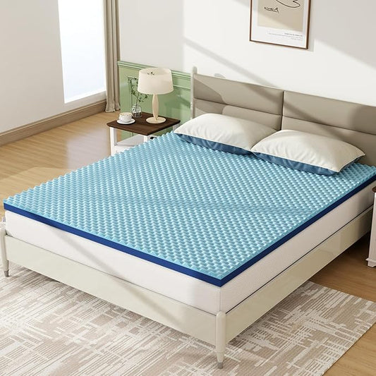 3 Inch California King Mattress Topper Reversible Extra Firm Support & Cooling Gel Egg Crate Memory Foam Large Bed Mattress Hardener