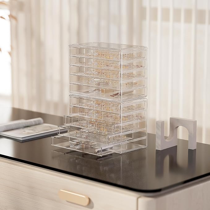 ProCase Acrylic Earrings Holder Organizer Box, Large Clear Earring Jewelry Storage Transparent Stackable Drawers Jewelry Display for Earring Ring Bracelet -Clear, 10 Layers - Image 6