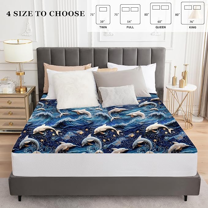 Sufdari King Mattress Protector,Waterproof Mattress Protector,Fitted Sheet Style Mattress Cover with 18" Deep Pocket,Washable and Comfortable-Dolphin,King