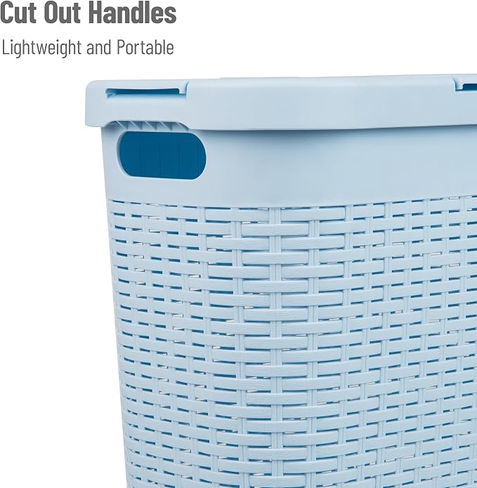 Mind Reader Slim Laundry Hamper with Lid, 40L Clothes Basket, Narrow Tapered Design with Ventilated Cutout Pattern, Plastic, Baby Blue - Image 4