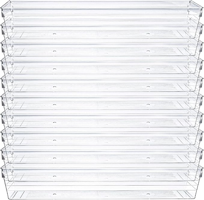Kingrol 10 Pack 12 x 3 x 2 Inch Clear Drawer Organizer Trays, Desk Drawer Divider Storage Bins, Storage Box Set for Kitchen Bathroom Office Supplies - Image 2