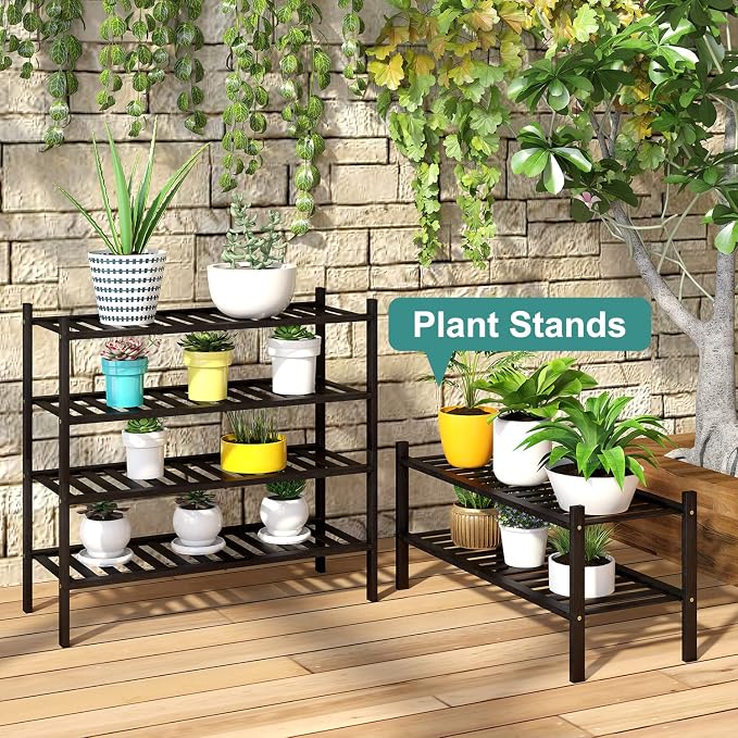 viewcare 4-Tier Black Bamboo Shoe Rack for Entryway, Stackable | Foldable | Natural, Shoe Organizer for Hallway Closet, Free Standing Shoe Racks for Indoor Outdoor - Image 6