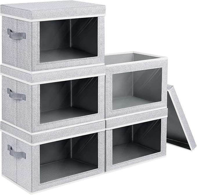 Homsorout Stackable Storage Bins with Lids - Large Decorative Basket with Lids, Fabric Foldable Closet Organizer Bins, Shelf Organizer for Living Room, Dorm, 5 Pack, Blended by Homsorout