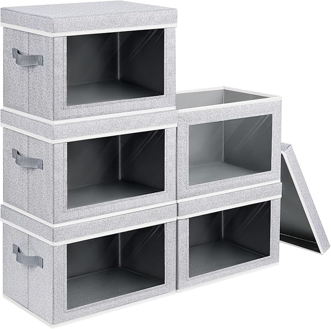 Homsorout Stackable Storage Bins with Lids - Medium Storage Box with Lids, Foldable Closet Boxes for Organizing, Wardrobe Clothes Organizer with Window, Cubes Bins for Living Room, 5 Pack, Blended by Homsorout
