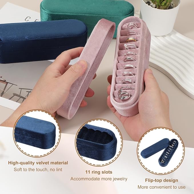 uxcell Velvet Ring Box, 11 Slots Travel Jewelry Case Ring Holder Organizer for Women Gift Proposal Christmas, Dark Blue - Image 3