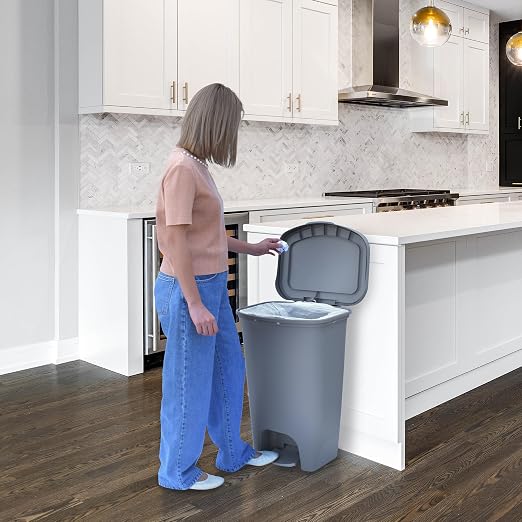 Glad Kitchen Trash Can | Large Plastic Waste Bin with Odor Protection of Lid | Hands Free with Step On Foot Pedal and Garbage Bag Rings, 13 Gallon, Grey - Image 8
