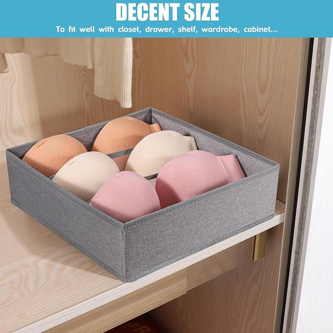 Dresser Drawer under Cabinet Clothes Organizer 3 Cell Foldable Storage Cubes Underwear Drawer Organizer Dividers Storage Boxes for Bra, （Grey） - Image 3