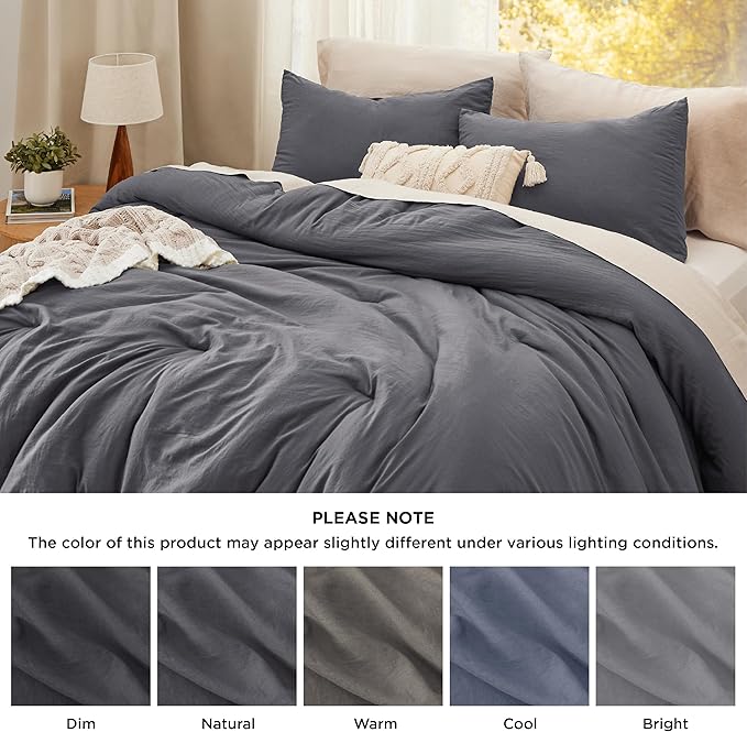Bedsure California King Comforter Set, Dark Grey Soft Prewashed Bedding for All Seasons, 3 Pieces GentleSoft™ Bed Set, 1 Lightweight Comforter (104"x96") and 2 Pillowcases (20"x36")
