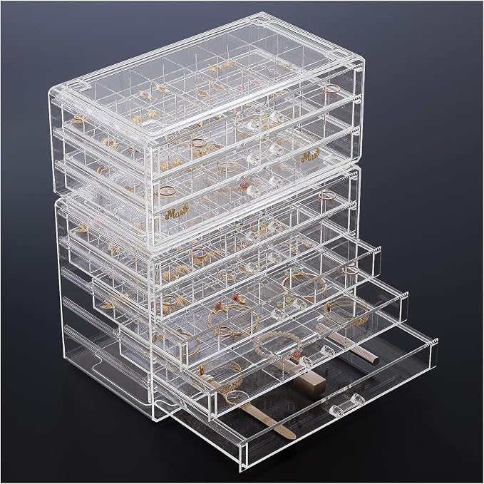 ProCase Acrylic Earrings Holder Organizer Box, Large Clear Earring Jewelry Storage Transparent Stackable Drawers Jewelry Display for Earring Ring Bracelet -Clear, 8 Layers by ProCase