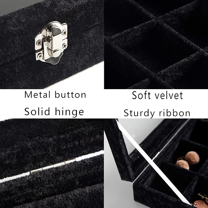 Frebeauty 24 Grid Earring Holder Organizer Tray, Jewelry Organizers and Storage for Drawer,Velvet Jewelry Display Storage for Earrings,Rings,Studs,10.5 x 6.5 x 1.2 Inches Gift for Women (Black) - Image 7