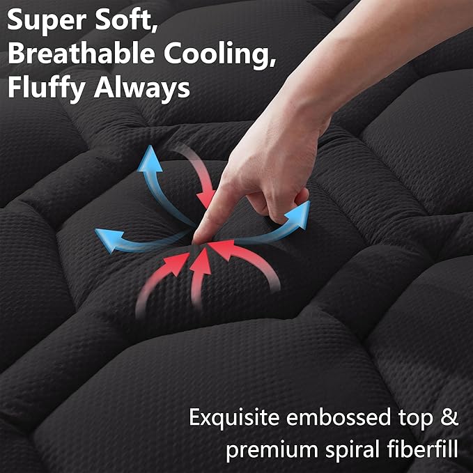 King Size Mattress Pad Waterproof, Cooling Mattress Topper Noiseless, Leak Proof Mattress Protector Deep Pocket Washable, Quilted Fitted Soft King Mattress Pad Cover (78x80 inch, Black)