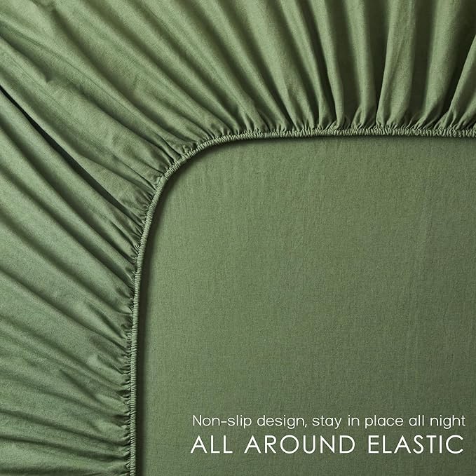 4Pcs Linen Sheets Full Size, 100% French Linen from Normandy, Breathable Forest Green Bed Sheets Full Sheet Set with 16 Inch Deep Pocket, 1 Flat Sheet, 1 Fitted Sheet, 2 Pillowcases