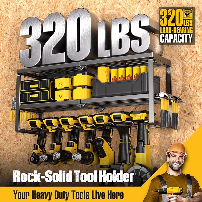 Spampur Power Tool Organizer for Tool Storage, Drill Holder Wall Mount with Screwdriver Organizer, Tool Holder for Garage Wall Organization, Heavy Duty Metal Tool Shelf with Battery Holder - Image 2