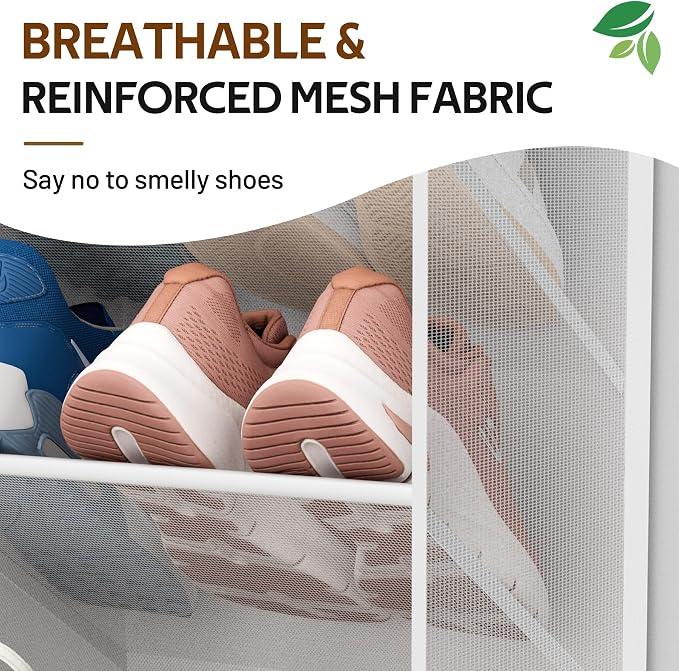 MISSLO 24 Pairs Over the Door Shoe Organizer Breathable Mesh Hanging Shoe Rack for Closet Storage with Wide Deep Pockets 8 Tier Shoes Holder Fit All the Family's Sneakers, Boots, Heels (White, 57.5") - Image 4