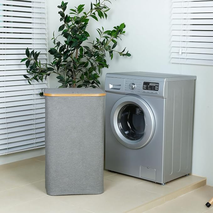 iEGrow Laundry Hamper with Lid, 110L Large Laundry Hamper with Handle and Lid, Collapsible Clothes Basket Organizer with Removable Inner Bag for Clothes Toys Towels - Grey - Image 6