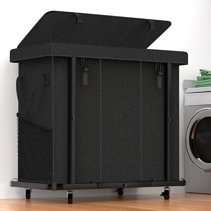 60 Gal(230L) High Grade Large Laundry Basket with Wheels, Rolling Laundry Hamper, Laundry Cart with Metal Frame and Removable Bag Design, Suitable for Laundry Room, Bedroom (Black, 3 Section 230L) by Unlockyourhomestoragelife