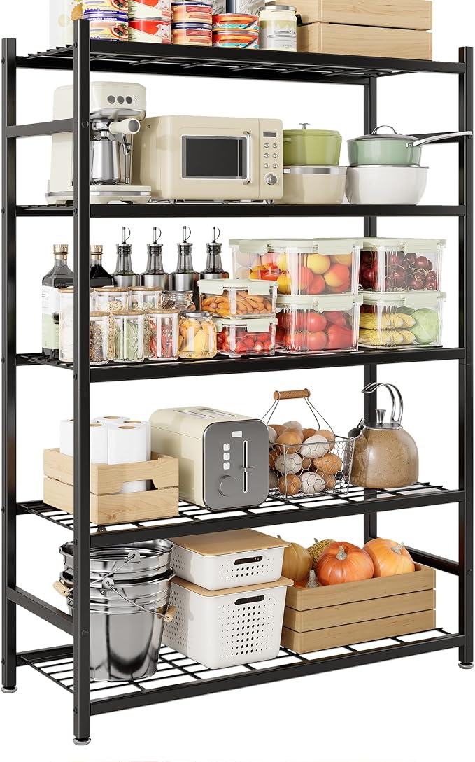 Storage Shelves, 5-Tier Metal Shelving Unit with Adjustable Feet, Shelf Organizer for Garage, Kitchen, Pantry and Closet Organization, 36.4" x 11.8" x 68.3", Black - Image 4
