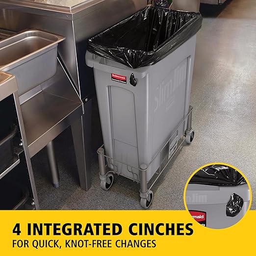 Rubbermaid Commercial Products Slim Jim Plastic Rectangular Trash/Garbage Can with Venting Channels, 23 Gallon, Gray - Image 4