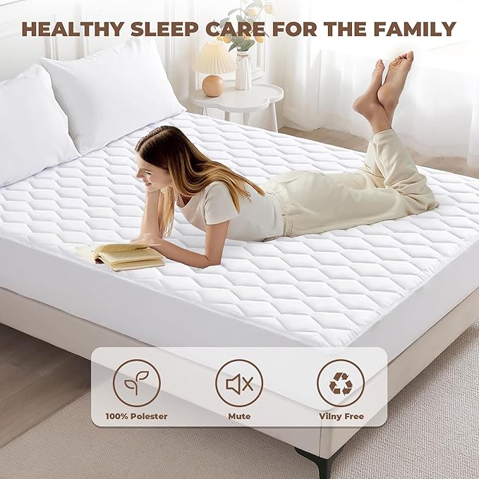 California King Breathable Mattress Protector,100% Waterproof Mattress Protector Polyester Bed Cover Noiseless Mattress Pad Cover with 6''-18'' Deep Pocket for Bedroom Home