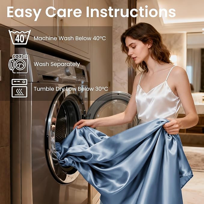 Love's cabin Twin Satin Sheets Sets - 3 Piece Ash Blue Silky Bed Sheets with Deep Pockets, Luxury Silk Feel Satin Twin Size Sheet Set Bedding Set (1 Flat Sheet,1 Fitted Sheet,1 Pillow case)