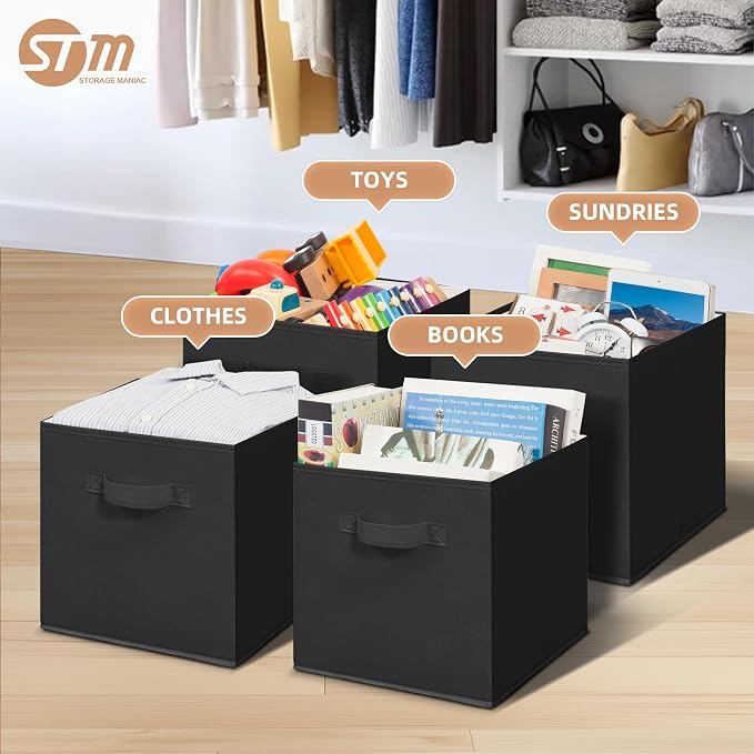 STORAGE MANIAC Storage Cubes, 11 Inch Collapsible Storage Bins with Handles, 10 Pack Fabric Foldable Bins for Organization, Durable Storage Bins for Closet, Shelves, Offices, Toys, 10-Pack Black - Image 2