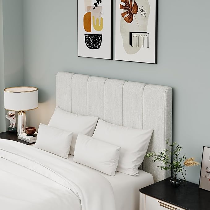 Yongchuang Upholstered Queen Headboard Only, Modern Linen Head Board for Queen Size Bed Adjustable Height Headboards Grayish White