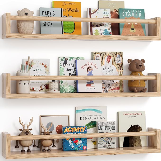 G&W Gruwald Nursery Book Shelves, Set of 3, Wall Bookshelf, Book Shelf for Kids Rooms, Wall Book Shelves for Bedroom Kids, Floating Shelf, Nursery Decor(Wood, 23 Inches) by G%26W+Gruwald