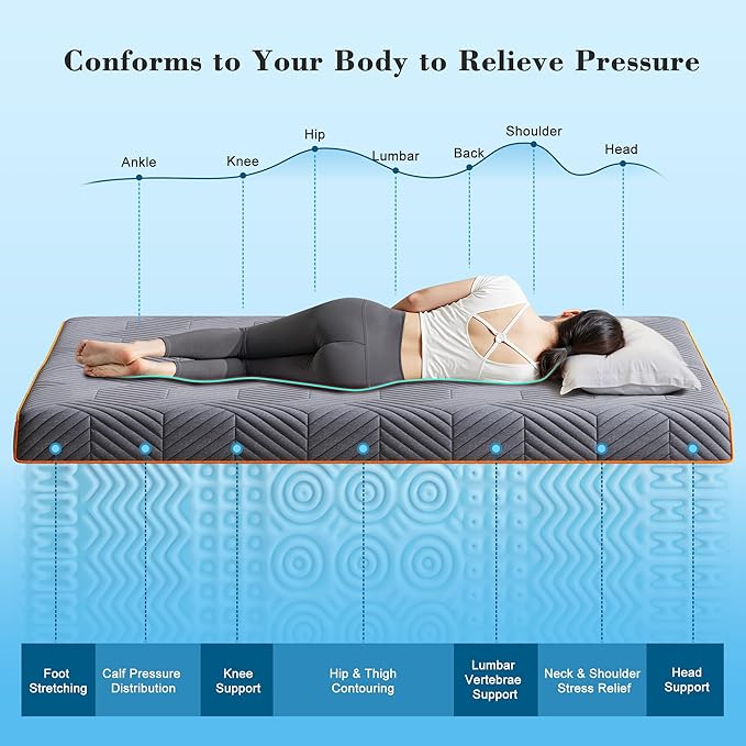 EnHomee Memory Foam Mattress Topper,4 Inch King Mattress Topper Pressure Relief with Cooling Gel and Removable & Washable Embossed Cover, CertiPUR-US & Oeko-TEX Certified, Grey, King