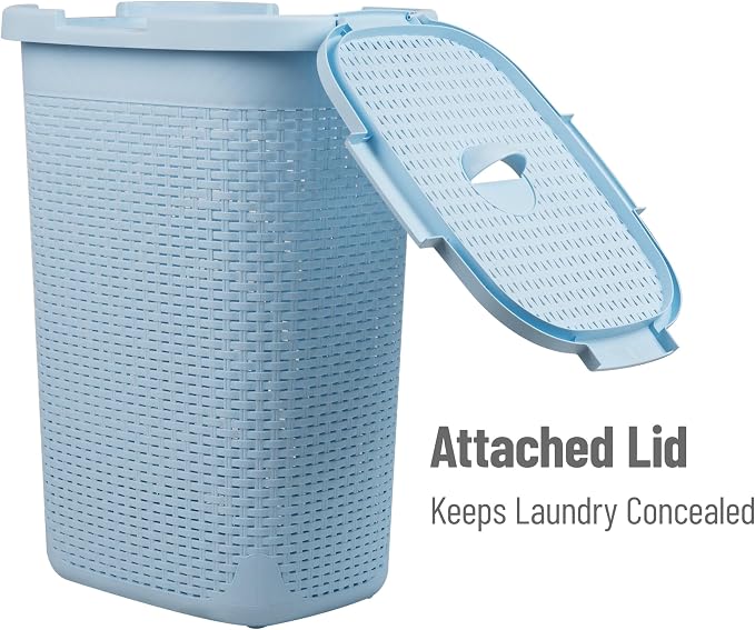 Mind Reader Slim Laundry Hamper with Lid, 60L Tall Clothes Basket, Narrow Tapered Design for Bathrooms, Closets and Laundry Rooms, Plastic, Baby Blue - Image 5