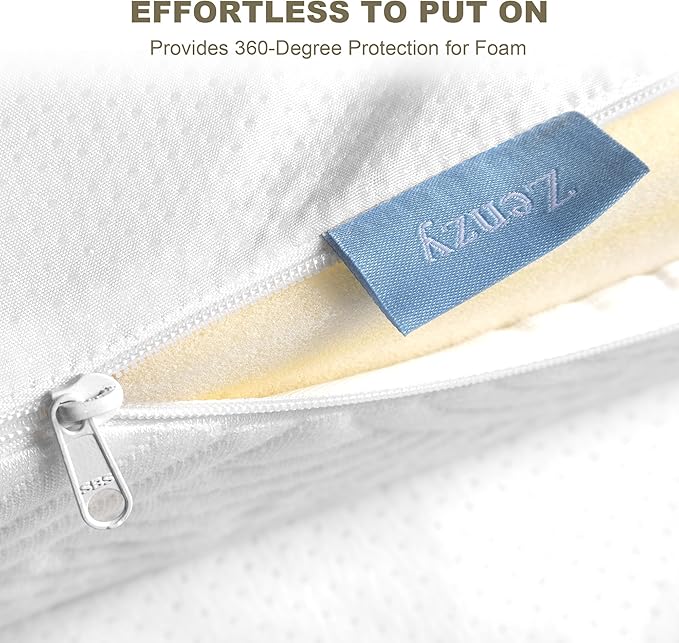 Zenzy 3" Twin Bamboo Mattress Topper Cover, Oeko-TEX Certified, Ultra-Soft Zippered Topper Protector with Adjustable Straps, Washable (Cover Only)