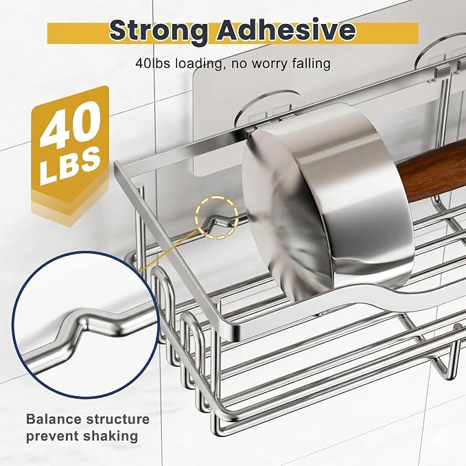 OMAIRA 3-Pack Shower Caddy with Soap Holder, Adhesive Rustproof No-drill Strudy Loading Inside Shower Organizer Shelves Rack Storage Bathroom Organization for Smooth Wall Glass Tile, Sliver (Large) - Image 4