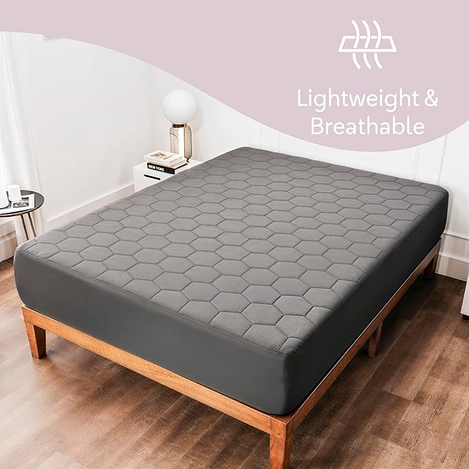Hearth & Harbor 12 Pack Twin Size Quilted Fitted Mattress Pad Cover, 100% Waterproof Mattress Protectors, Deep Pocket Fitted Mattress Cover 8" - 21" (39" x 75", Gray)
