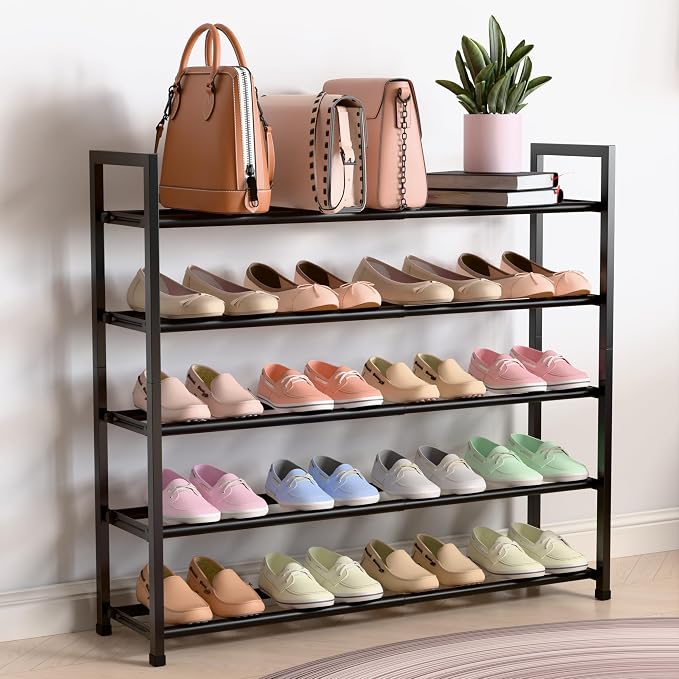 Bumusty 5-Tier Expandable Shoe Rack for Closet, 18“-33” Adjustable Shoe Rack for Small Space, Small Shoe Organizer for Front Door, Sturdy Metal (Black) - Image 7