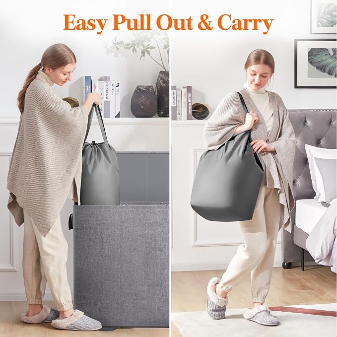 Lifewit Triple Laundry Hamper with Lid and Removable Laundry Bags, Large Collapsible 3 Dividers Dirty Clothes Basket with Handles for Bedroom Laundry Room Closet Bathroom College, 185L Gray - Image 5
