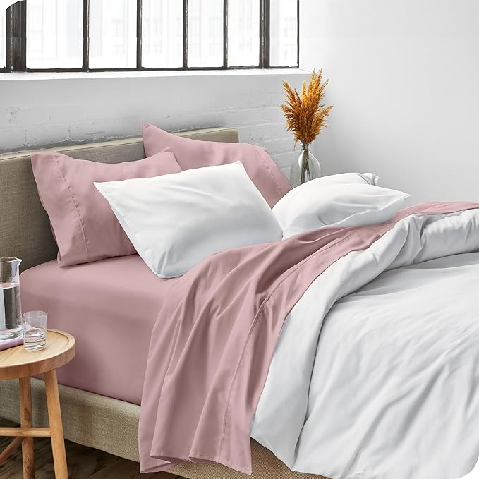 Bare Home Split Head Flex King Sheet Set - 1800 Ultra-Soft Microfiber Bed Sheets - Double Brushed - Deep Pockets - Easy Fit - 4 Piece Set - Bedding Sheets & Pillowcases (Mauve)