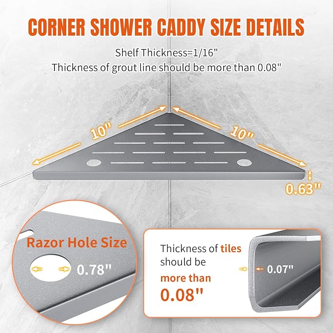 Corner Shower Shelves with Rozar Hole,Rustproof Stainless Steel Corner Shower Caddy Organizer Modern Sturdy Shower Shelf for Inside Shower 10" Large Capacity No-Drill Rack Storage Bathroom Accessories - Image 2